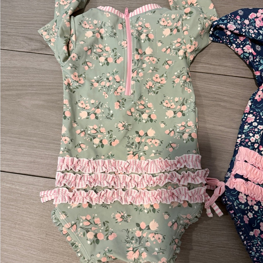 Ruffle Butts 3T Swim bundle Long Sleeve Baby Swimsuits - Green & Navy - Picture 4 of 6